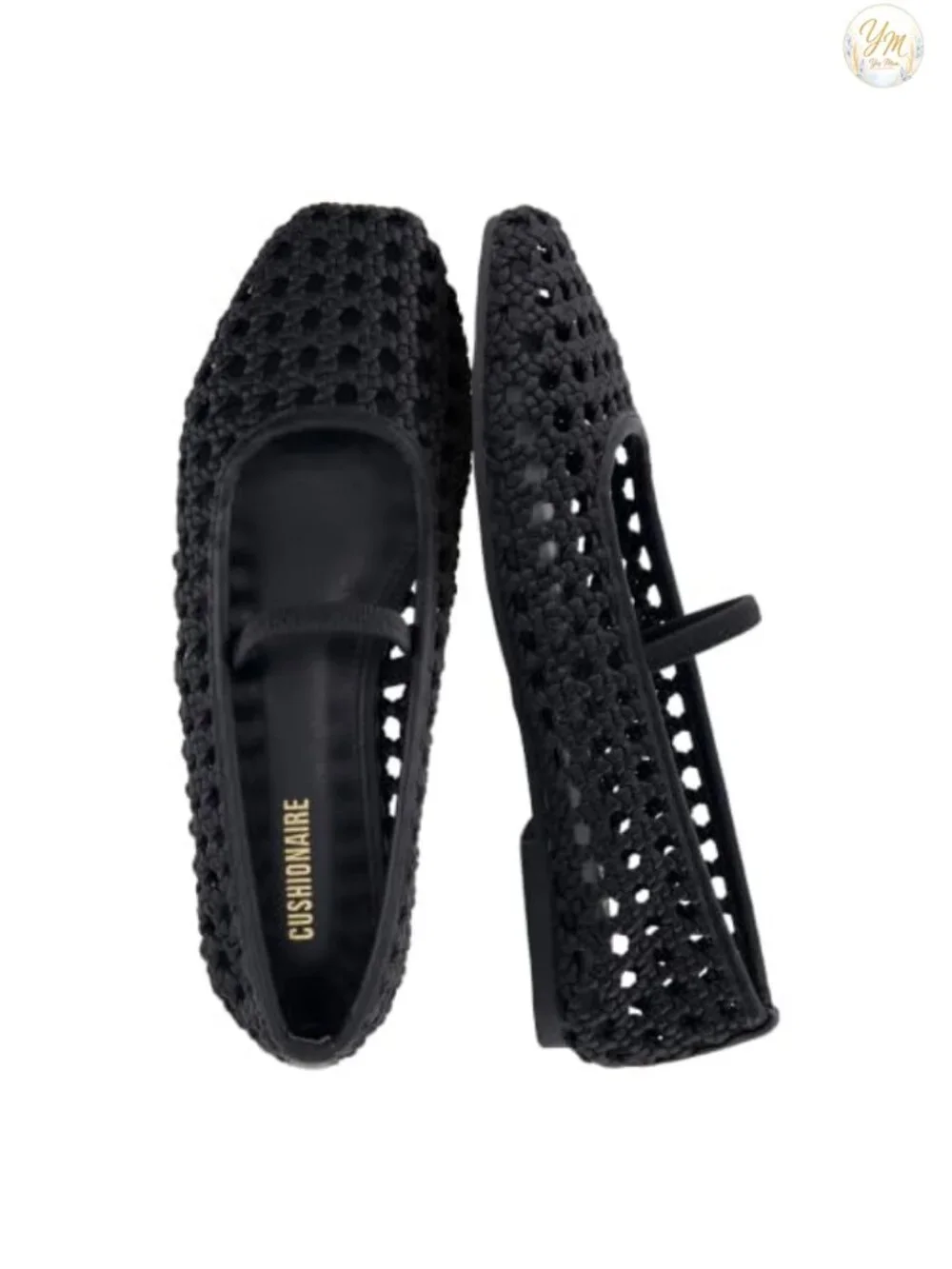 Woven Ballet Flats for Women Square Toe Mary Jane with Elastic Strap Memory Foam